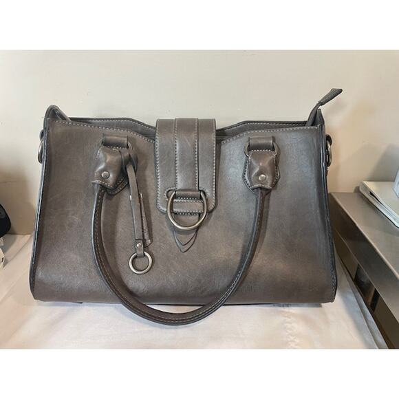 Simply Noelle Charcoal Gray Top Handle Purse Structured Hardware - Picture 1 of 14
